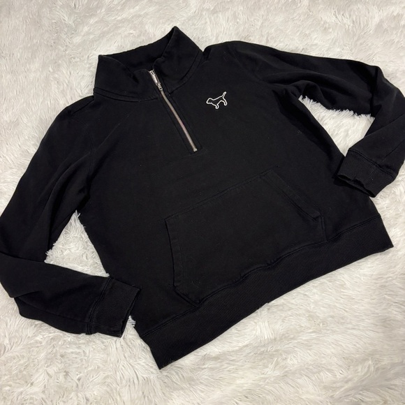 PINK Victoria Secret Cropped Half Zip Black Sweatshirt woman’s size large - Picture 1 of 9
